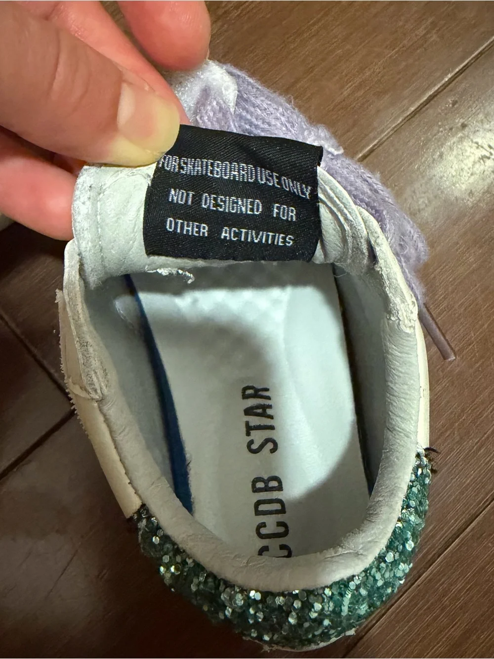 Golden Goose Dupe Kids Sneakers with Teal Glitter Heel Tab